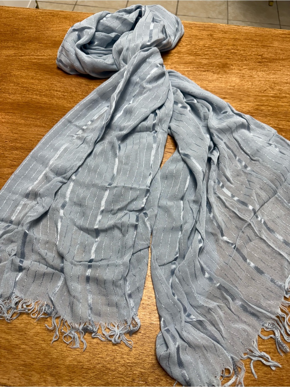 Light Blue Women's Metallic Stripe Scarf by